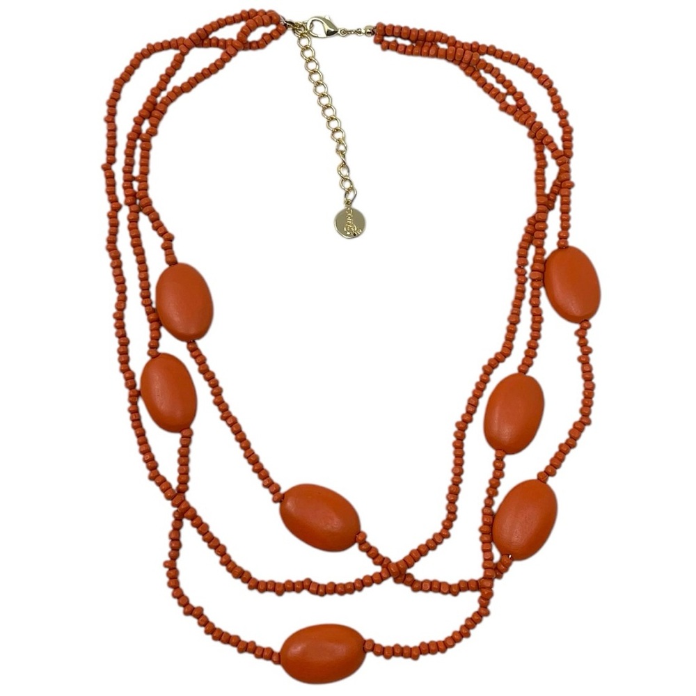 Signed Coiris Multi-Strand Orange Wood Beads Statement Necklace Bohemian Retro